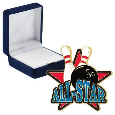 Bowling Pin Allstar Pins, Bowling Pin Allstar Pin With Blue Velvet Presentation Case, 50 Pack