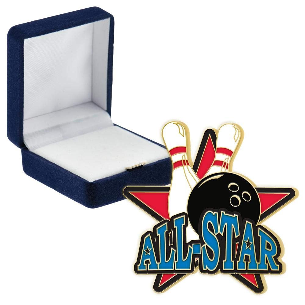 Bowling Pin Allstar Pins, Bowling Pin Allstar Pin With Blue Velvet Presentation Case, 50 Pack