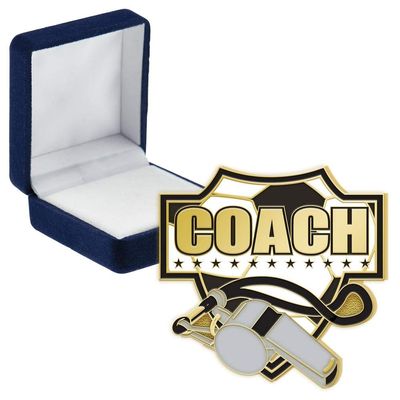 Coach Whistle Pins, Coach Whistle Pin With Blue Velvet Presentation Case, 30 Pack