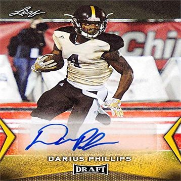 Sports Memorabilia Autograph Warehouse 571365 Western Michigan University Darius Phillips Autographed Football Card - 2018 Leaf Draft Gold Rookie No.BADP2