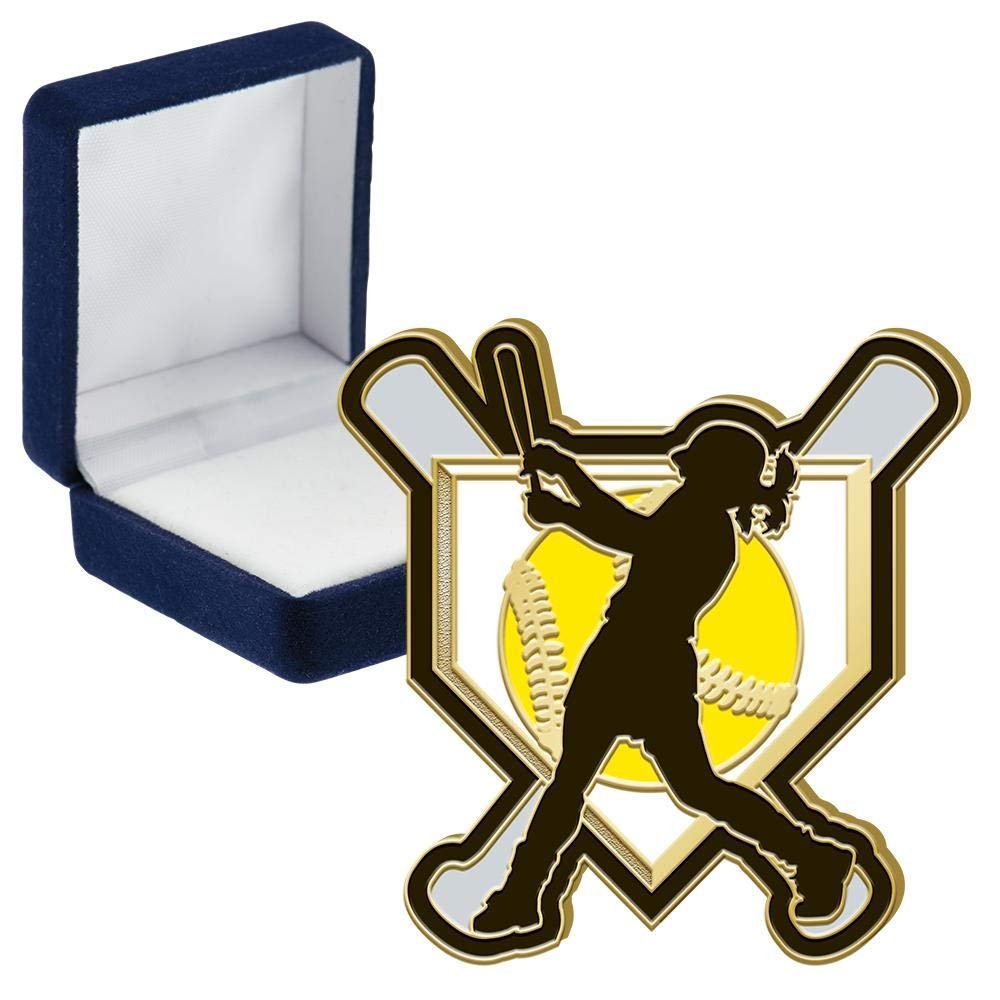 Softball Homeplate Pins, Softball Homeplate Pin With Blue Velvet Presentation Case, 50 Pack
