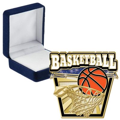 Basketball Glitter Turf Pins, Basketball Glitter Turf Pin With Blue Velvet Presentation Case, 50 Pack