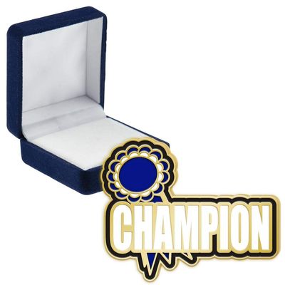 Champion Enamel Pins, Champion Enamel Pin With Blue Velvet Presentation Case, 30 Pack