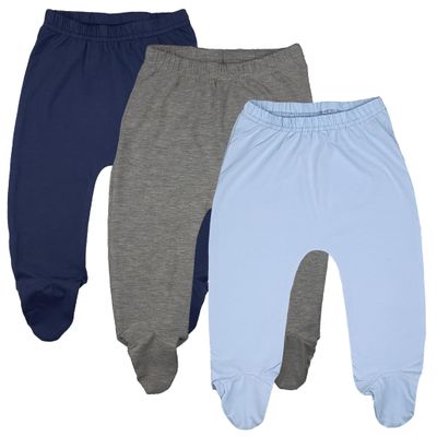 123 Bear Baby Soft Cotton Spandex Pants with Feet Multipack (Blue, Newborn)