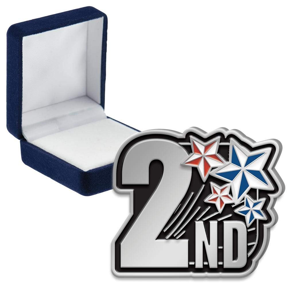 2Nd Place Enamel Pins, 2Nd Place Enamel Pin With Blue Velvet Presentation Case, 50 Pack