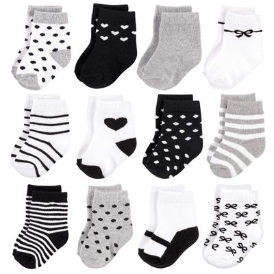 Hudson Baby Unisex Cotton Rich Newborn and Terry Socks, Girls Gray Black, 12-24 Months