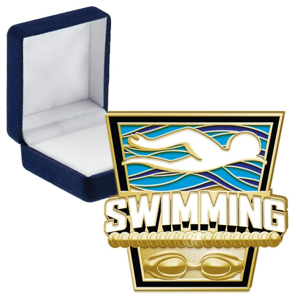 Swimming Turf Pins, Swimming Turf Pin With Blue Velvet Presentation Case, 100 Pack