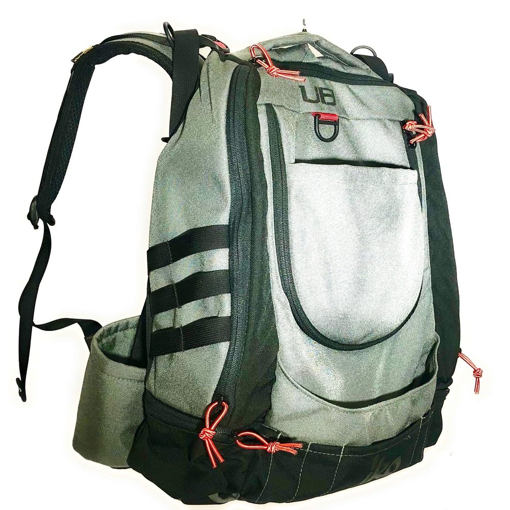the Iko Disc Golf Backpack (Grey with Red Accents)