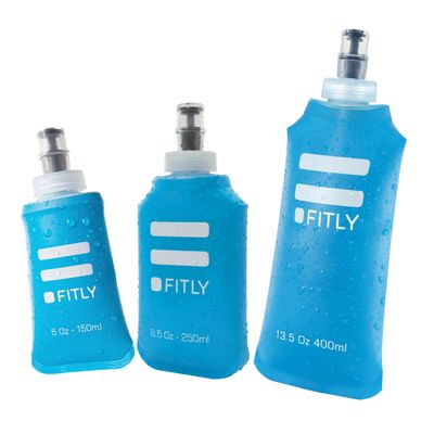 FITLY FLASKS Combo - 3 Handheld Soft Flask, Collapsible Water Bottles for Running, Marathon, Hiking, Cycling (5 oz, 8.5 oz, 13.5 oz / 150-250-400 ml) - Blue