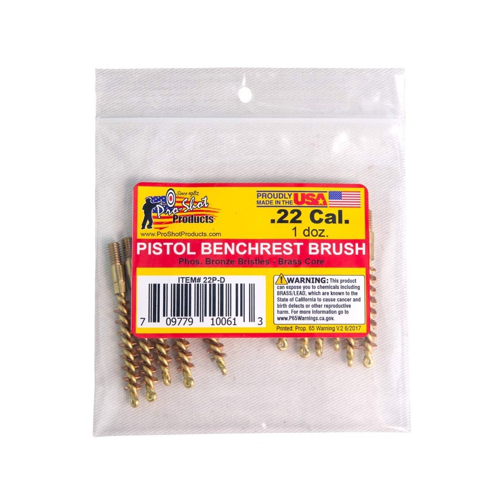 Pro-Shot Products .22 Cal. Pistol Bore Brush Dozen Pack, Brass