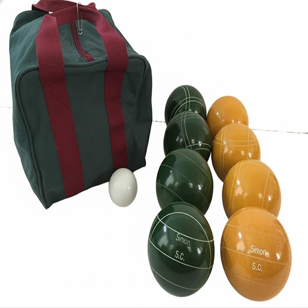 BuyBocceBalls Listing - Made in USA, Premium Quality Engraved Tournament Bocce Set - 110mm Gold and Dark Green Balls with Engraving, 998 Grams (2 lbs. 3.2 oz.)