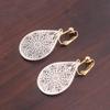 GRACE JUN Carving Clip On Earrings for Women Lightweight Teardrop Leaf No Pierced Earrings (Silver Clip-on) view 2