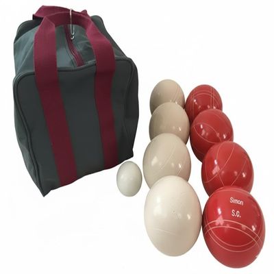 BuyBocceBalls Listing - Made in USA, Premium Quality Engraved Tournament Bocce Set, 998 Grams (2 lbs. 3.2 oz.). Various Bag Colors - 110mm Red and White Balls, Nylon Bag