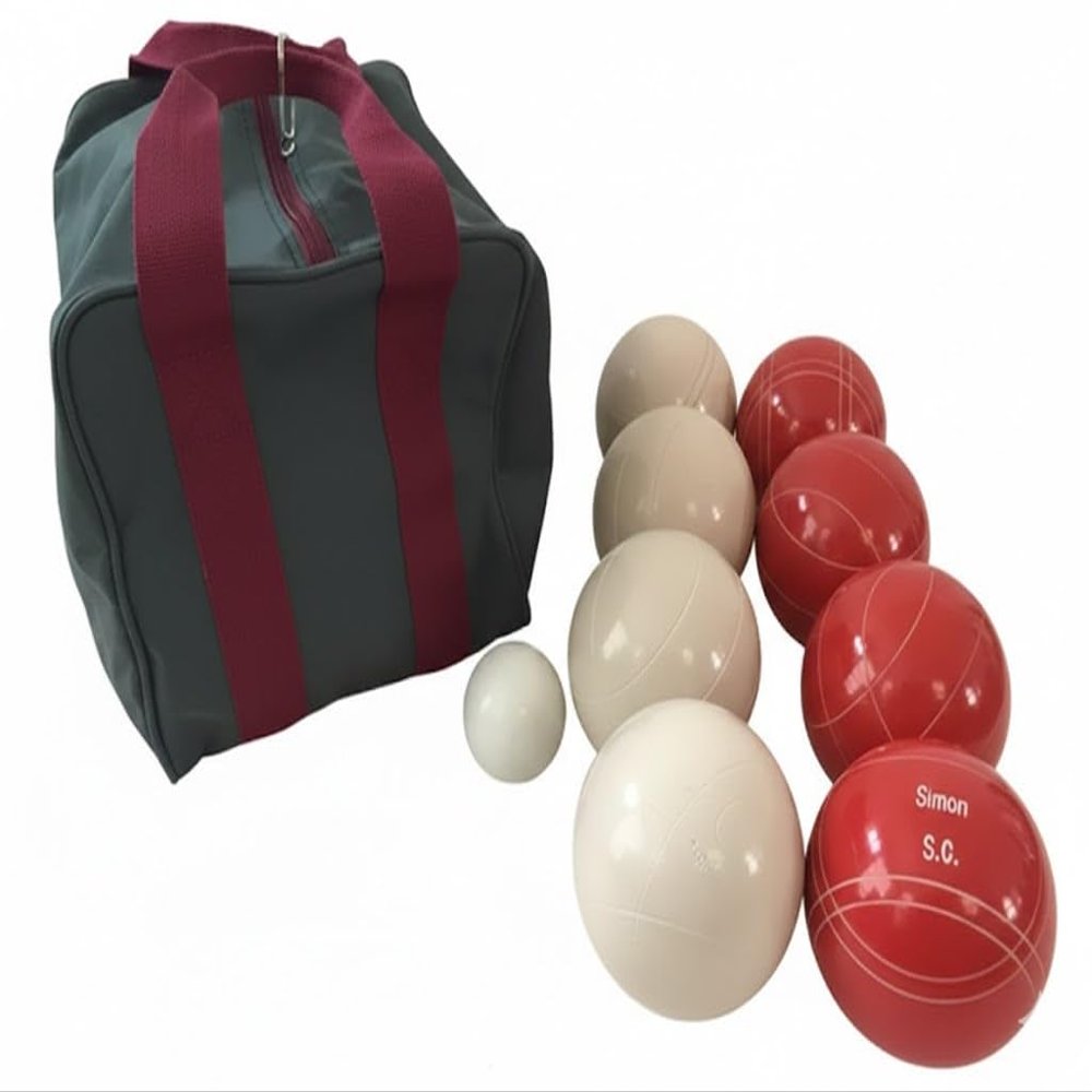 BuyBocceBalls Listing - Made in USA, Premium Quality Engraved Tournament Bocce Set, 998 Grams (2 lbs. 3.2 oz.). Various Bag Colors - 110mm Red and White Balls, Nylon Bag