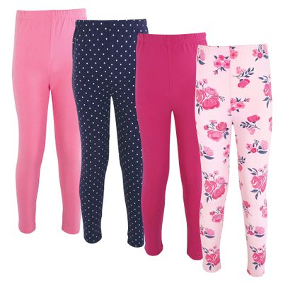 Hudson Baby Unisex Baby Cotton Pants and Leggings, Pink Navy Floral, 0-3 Months