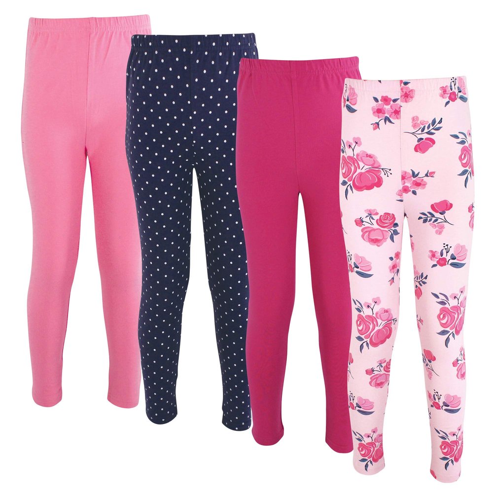 Hudson Baby Unisex Baby Cotton Pants and Leggings, Pink Navy Floral, 0-3 Months