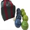 BuyBocceBalls Listing - Made in USA, Premium Quality Engraved Tournament Bocce Set, 998 Grams (2 lbs. 3.2 oz.). Various Bag Colors - 110mm Lime Green and Blue Balls, Nylon Bag view 1
