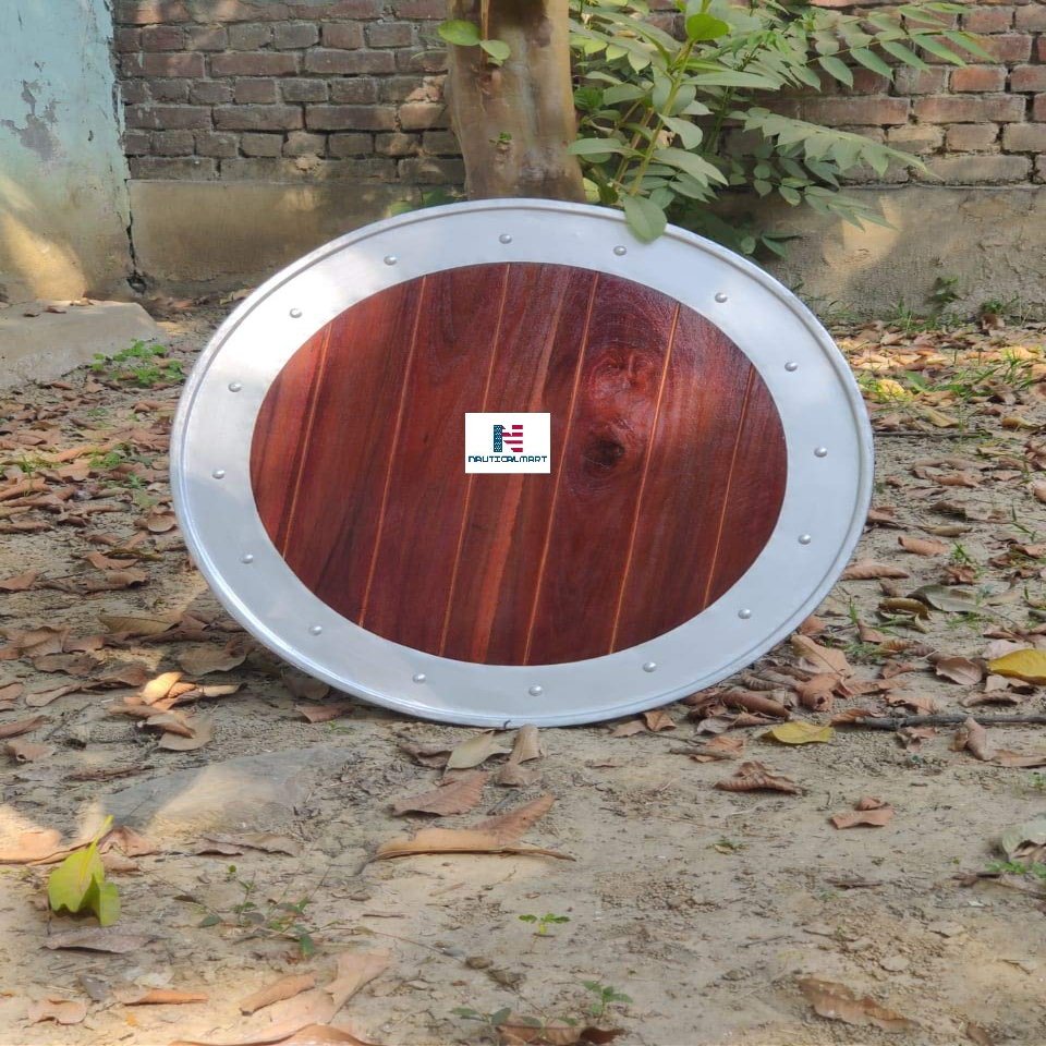 Nautical-Mart Old Viking Wooden Shield with Metal Border - SCA/LARP/Norse/Norway/Antique/Armor
