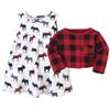 Hudson Baby Girls' Cotton Dress and Cardigan Set, Buffalo Plaid Moose, 4 Toddler view 3