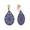 GRACE JUN Carving Clip On Earrings for Women Lightweight Teardrop Leaf No Pierced Earrings (Navy Blue Clip-on)