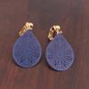 GRACE JUN Carving Clip On Earrings for Women Lightweight Teardrop Leaf No Pierced Earrings (Navy Blue Clip-on) view 4
