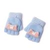 Children's Half-Finger Gloves Autumn, Winter and Winter Cartoon Cute Woolen Yarn 3-6 Years Old Men and Women Baby Kindergarten Children Flip Half Finger (Color : Blue) view 1