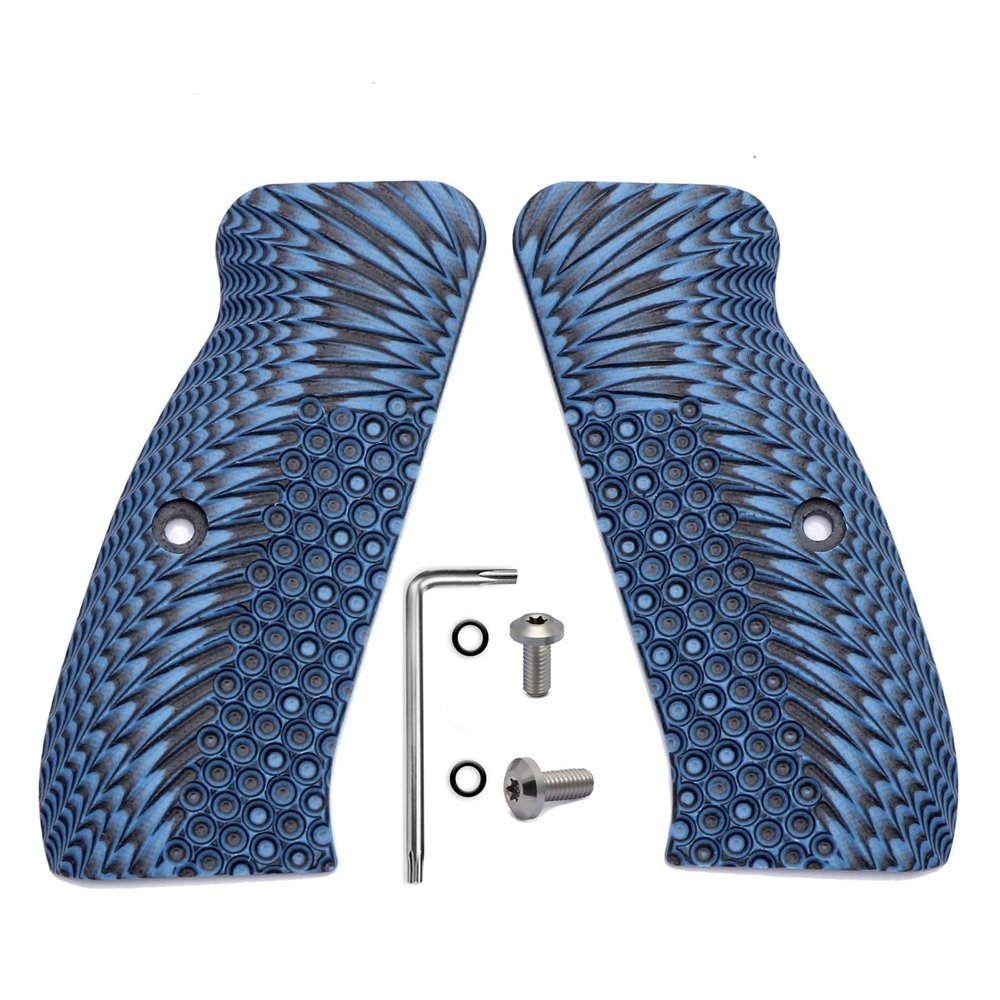 Guuun G10 Grips for CZ-75 Custom 75B Grip - OPS Eagle Wing Texture - Blue/Black