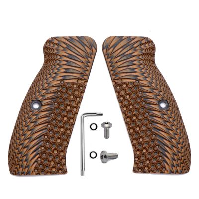 Guuun G10 CZ Grips for Full Size CZ 75 SP-01 OPS Eagle Wing Texture - Orange/Black