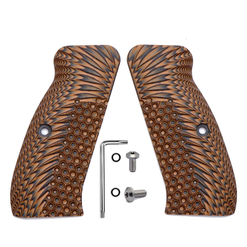 Guuun G10 CZ Grips for Full Size CZ 75 SP-01 OPS Eagle Wing Texture - Orange/Black