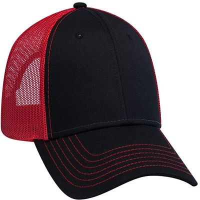 Ashen Fane 6 Panel Low Profile Contrast Vertical Mesh Back Snapback Hat, Blk/Blk/Red