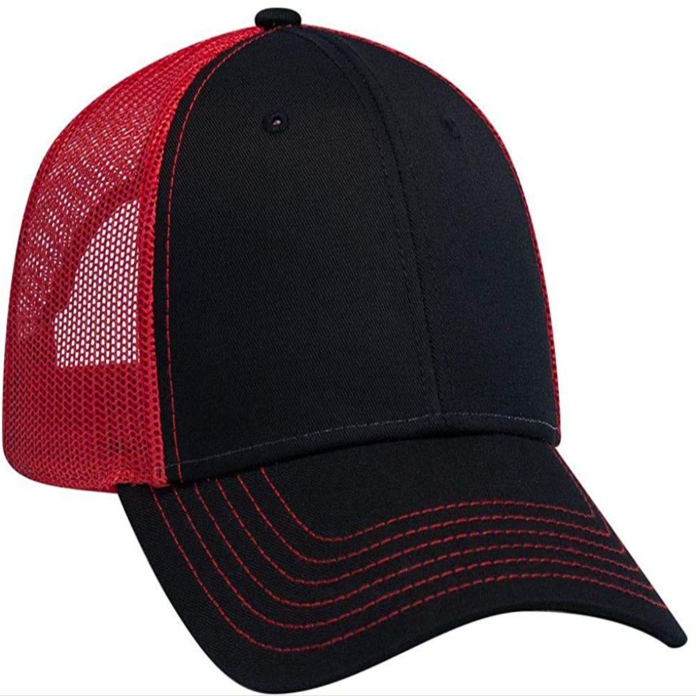 Ashen Fane 6 Panel Low Profile Contrast Vertical Mesh Back Snapback Hat, Blk/Blk/Red