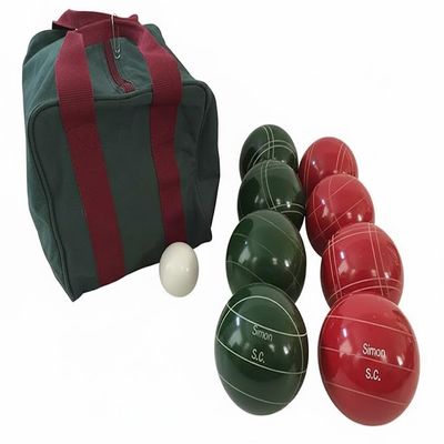 BuyBocceBalls Listing - Made in USA, Premium Quality Engraved Tournament Bocce Set, 998 Grams (2 lbs. 3.2 oz.). Various Bag Colors - 110mm Red and Dark Green Balls, Nylon Bag