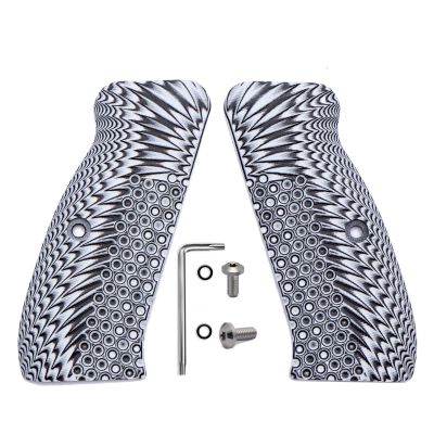Guuun G10 CZ Grips for CZ 75 Custom Full Size SP-01 Grips - OPS Eagle Wing Texture - White/Black