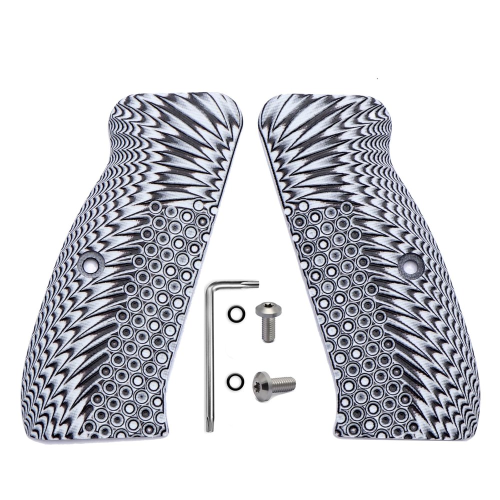 Guuun G10 CZ Grips for CZ 75 Custom Full Size SP-01 Grips - OPS Eagle Wing Texture - White/Black