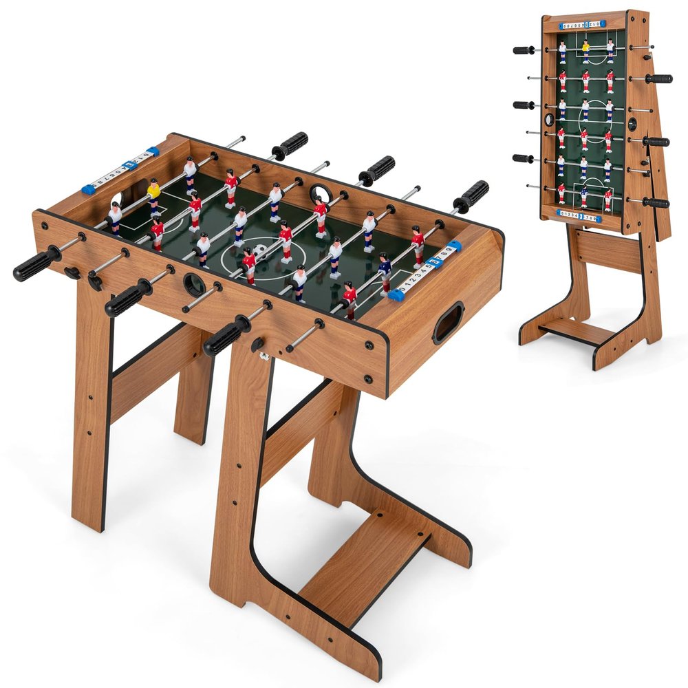 Goplus Folding Foosball Table, 27 Wooden Soccer Game Table with 2 Footballs & Score Keepers, Indoor Outdoor Portable Football Game Set for Adults, Arcades, Bars, Parties, Family Nights