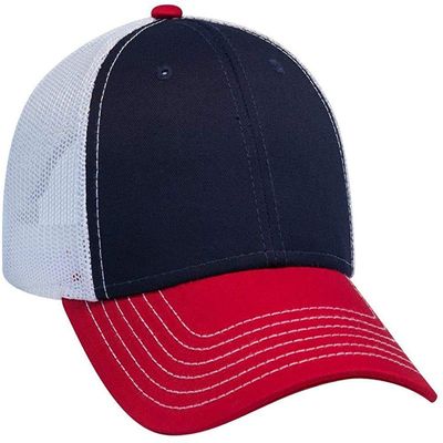 Ashen Fane 6 Panel Low Profile Contrast Vertical Mesh Back Snapback Hat, Red/NVY/Wht