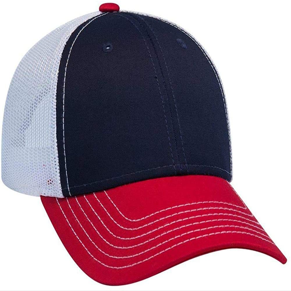 Ashen Fane 6 Panel Low Profile Contrast Vertical Mesh Back Snapback Hat, Red/NVY/Wht