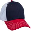 Ashen Fane 6 Panel Low Profile Contrast Vertical Mesh Back Snapback Hat, Red/NVY/Wht view 1
