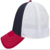 Ashen Fane 6 Panel Low Profile Contrast Vertical Mesh Back Snapback Hat, Red/NVY/Wht view 2