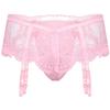 QinCiao Sissy Pouch Panties Men's Skirted Mooning Bikini Briefs Girly Underwear with Garter Pink One Size view 2