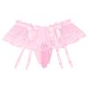 QinCiao Sissy Pouch Panties Men's Skirted Mooning Bikini Briefs Girly Underwear with Garter Pink One Size view 4