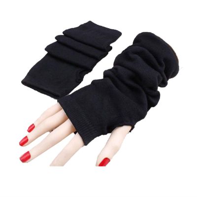 PAPABA Women's Fashion Knitted Fingerless Gloves Long Thumb Hole Arm Warmer Wrist Warm Gloves Wrist Arm Sleeves Black