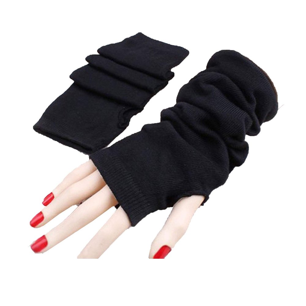 PAPABA Women's Fashion Knitted Fingerless Gloves Long Thumb Hole Arm Warmer Wrist Warm Gloves Wrist Arm Sleeves Black