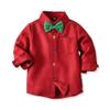 IDOPIP Toddler Dress Suit Baby Boys Clothes Sets Bowtie Shirts + Suspenders Pants 3pcs Gentleman Outfits Suits Red + Dark Green 18-24 Months view 3