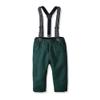 IDOPIP Toddler Dress Suit Baby Boys Clothes Sets Bowtie Shirts + Suspenders Pants 3pcs Gentleman Outfits Suits Red + Dark Green 18-24 Months view 4