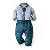 Baby Boy Clothes Set Autumn Shirt + Bowtie + Suspender Pants Set 3pcs Toddler Kids Boys Infant Gentleman Birthday Outfits Suit Set Blue 2-3 Years view 2