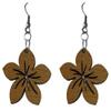 40mm Natural Wood Carved Hawaiian Flower Plumeria Dangle Dangling Hypoallergenic Surgical Steel Hook Earrings view 1