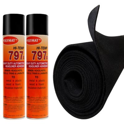 12ft x 45in Black S60 Polymat Carpet+ 2 CANS 797 Glue for SAIL Boat BUNK Liner