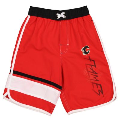 OuterStuff NHL Big Boys Youth (8-20) Swim Shorts, Calgary Flames Large (14-16)