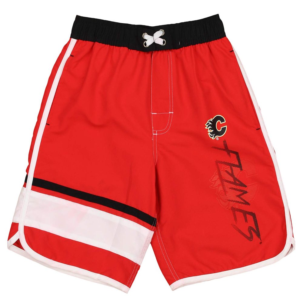 OuterStuff NHL Big Boys Youth (8-20) Swim Shorts, Calgary Flames Large (14-16)